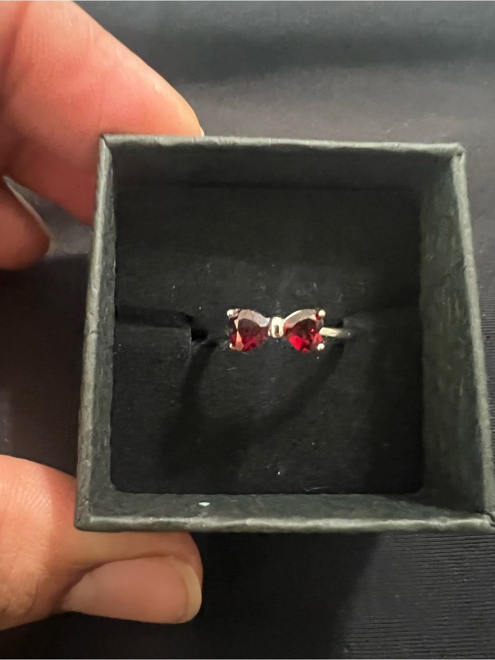 Free gift ..Silver Ring with Deep Red Bow Gemstones free gift 🫶🏼